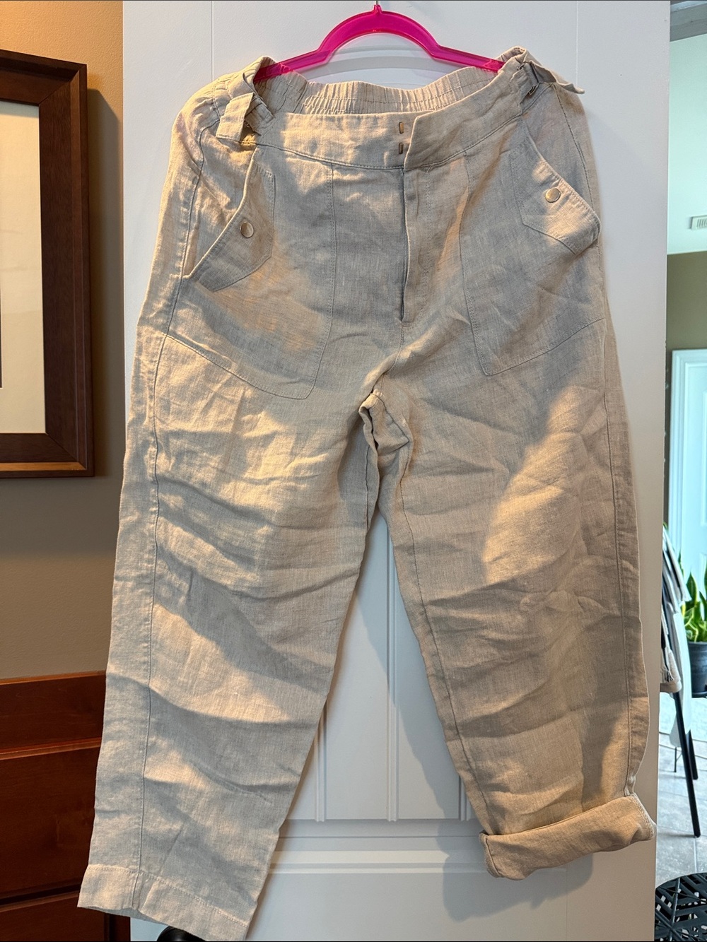 New Athleta Beige Linen Straight-Leg Utility Pants